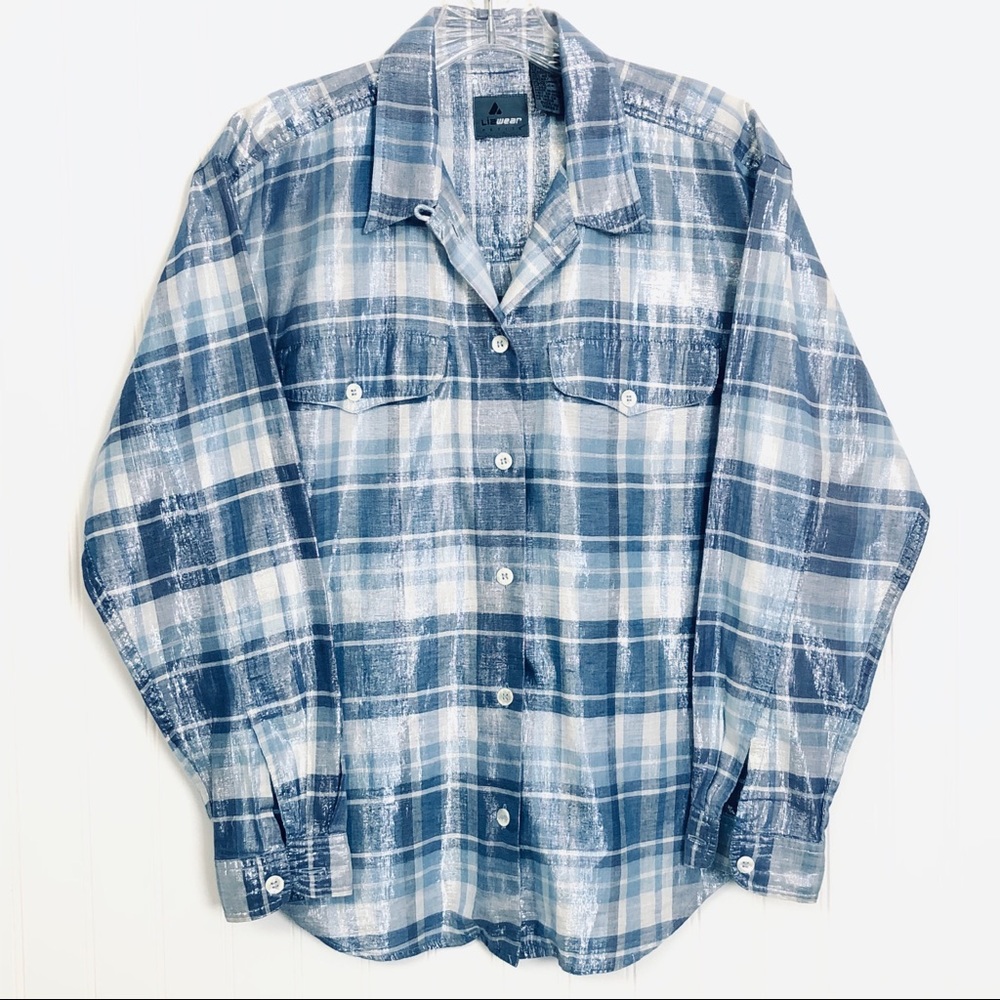 Liz Claiborne LIZWEAR Plaid Metallic Shirt Sz PS